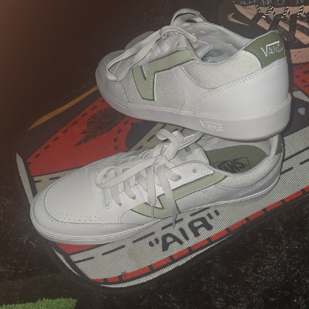 Vans White Sneakers with Green Highlights